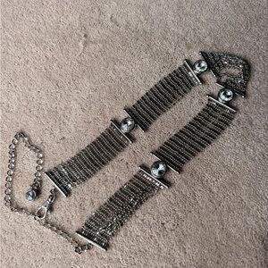 Vintage Silver Metal Rhinestone Gem Chain Belt 40.5” Length